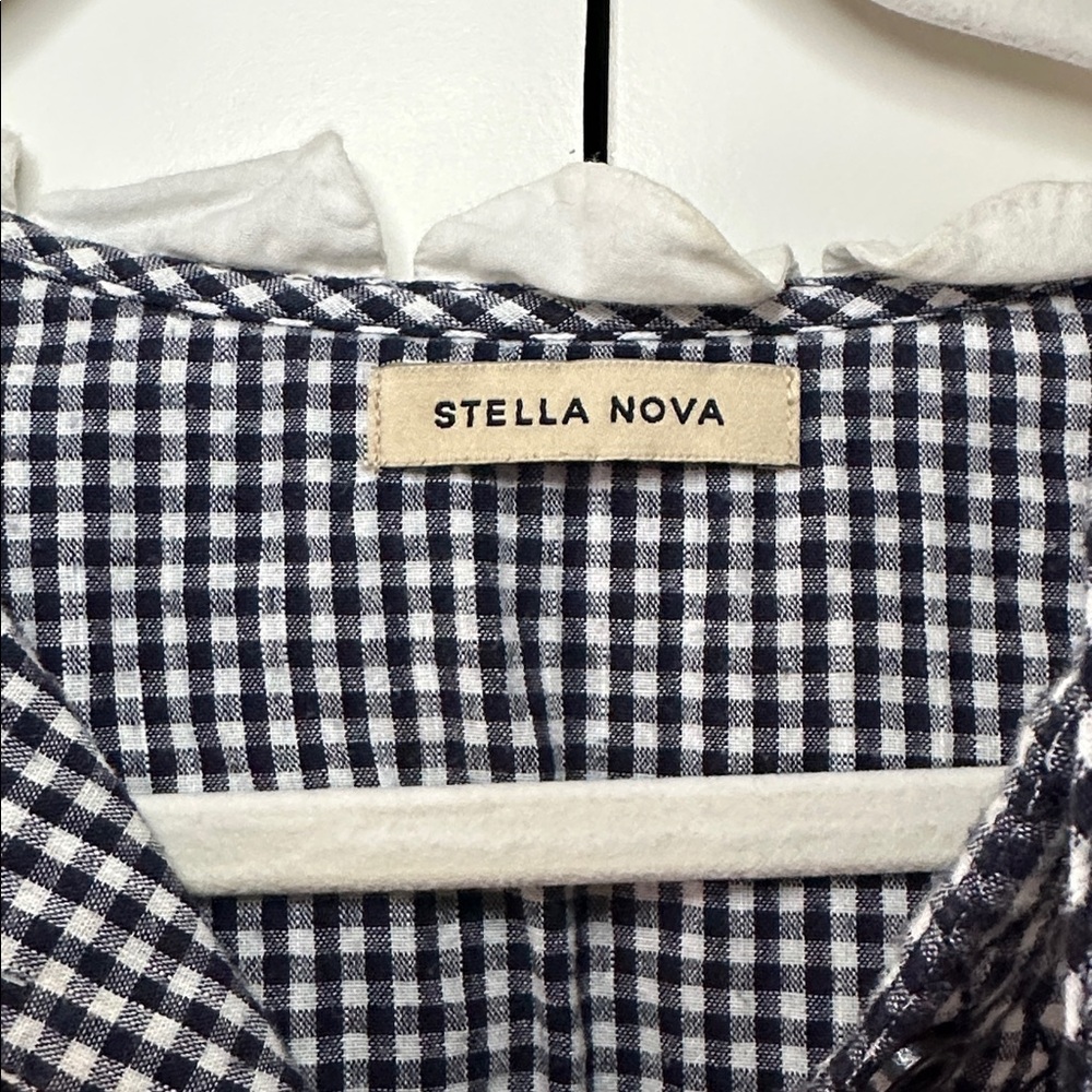 Stella Nova Scalloped Trim Quilted Navy & White Gingham Top - Picture 2 of 5